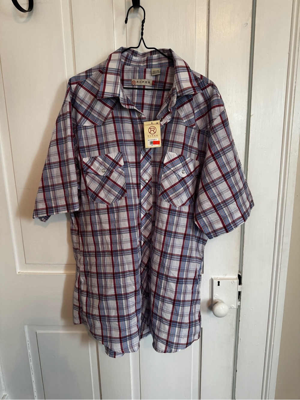 Roper Men’s Short Sleeve Plaid Shirt - White/Blue/Red